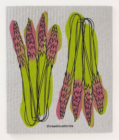 Asparagus on Grey - Swedish Dishcloths by Three Blue Birds