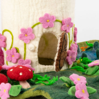 Felt Pink Fairy Cottage Playset For Finger Puppets by The Winding Road