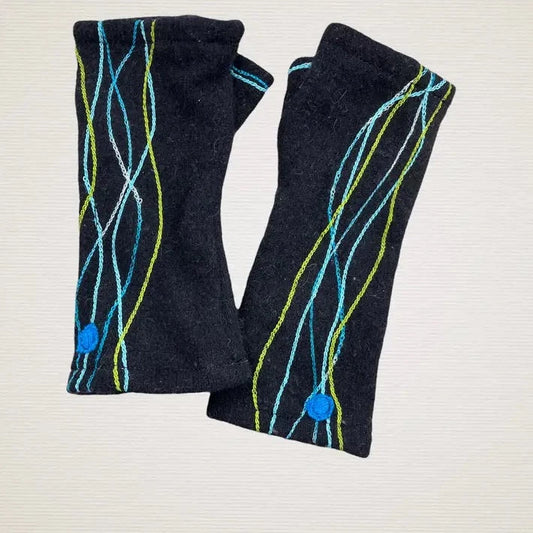 Squiggle on Black - Fingerless Cashmere Gloves from Sardine Clothing Co.