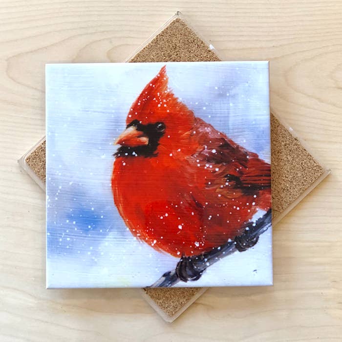 Snowy Male Cardinal Trivet by Art by Alyssa
