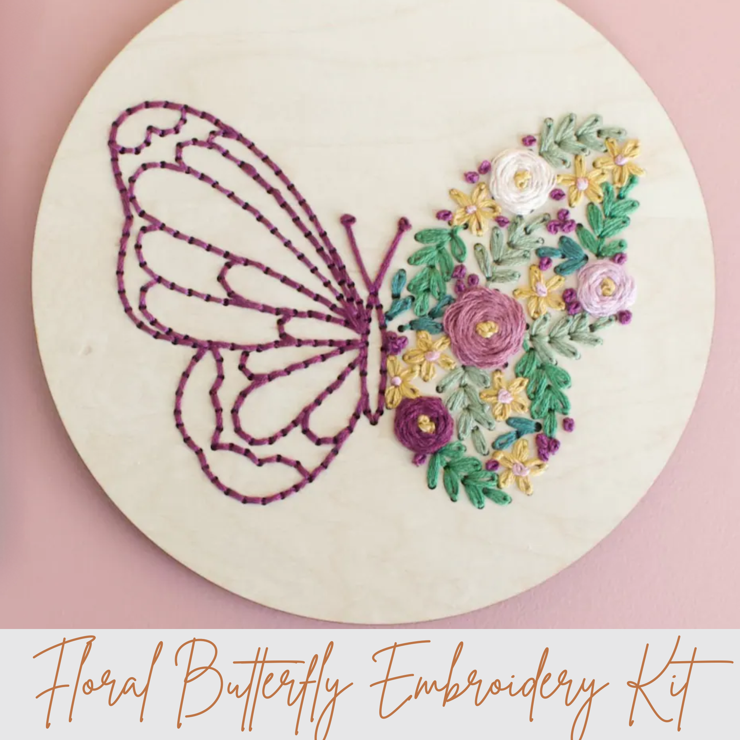 Floral Butterfly DIY Embroidery Kit by The HNB House - Maine Yarn & Fiber Supply