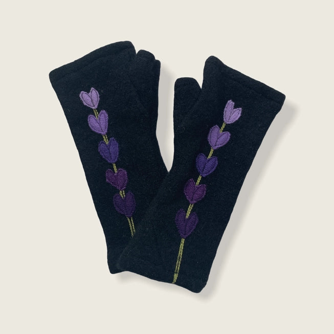 Purple Lupine on Black - Fingerless Cashmere Gloves from Sardine Clothing Co.