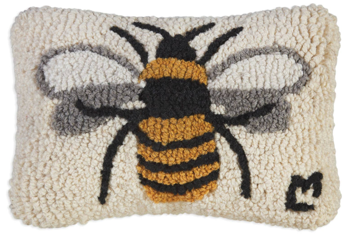 Lone Bee 8" x 12" Hand Hooked Wool Pillow from Chandler 4 Corners - Maine Yarn & Fiber Supply