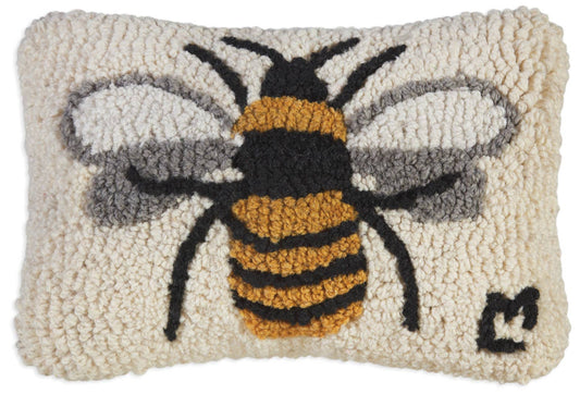 Lone Bee 8" x 12" Hand Hooked Wool Pillow from Chandler 4 Corners - Maine Yarn & Fiber Supply