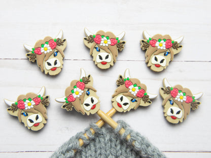 Flower Highland Cow Stitch Stoppers from Fox & Pine Stitches.