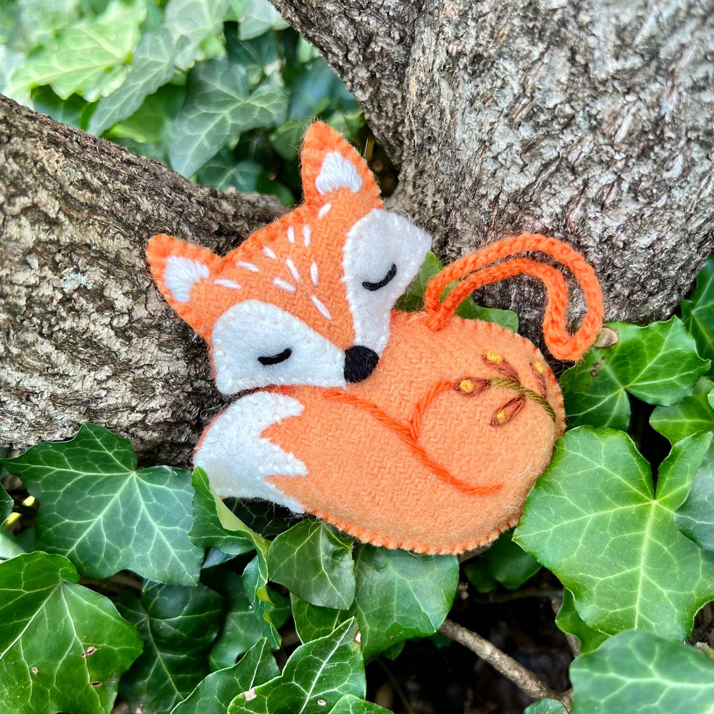 Sleeping Fox Embroidered Wool Ornament from Ornaments 4 Orphans
