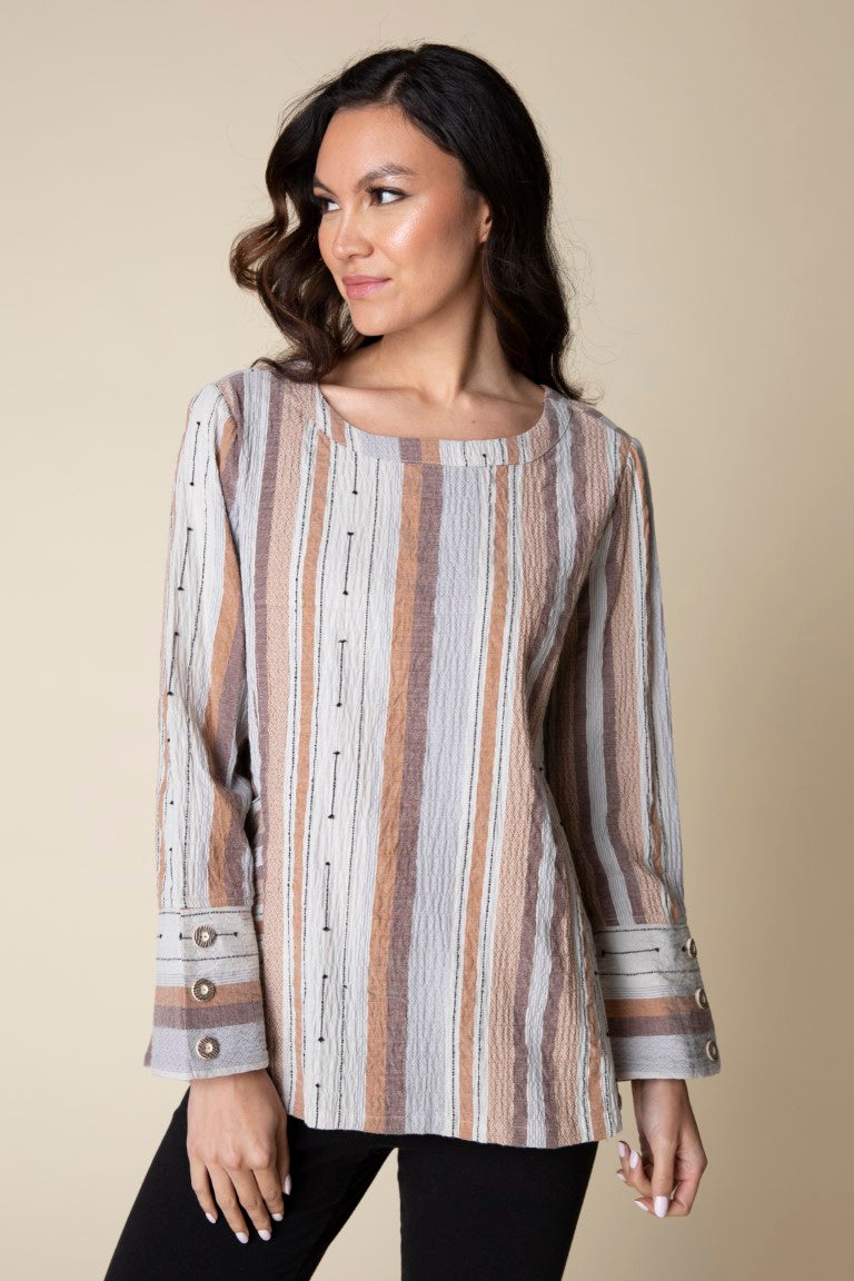 Peruvian Stripe Angled Pocket Tunic in Ginger by Habitat Clothing