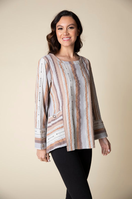 Peruvian Stripe Angled Pocket Tunic in Ginger by Habitat Clothing