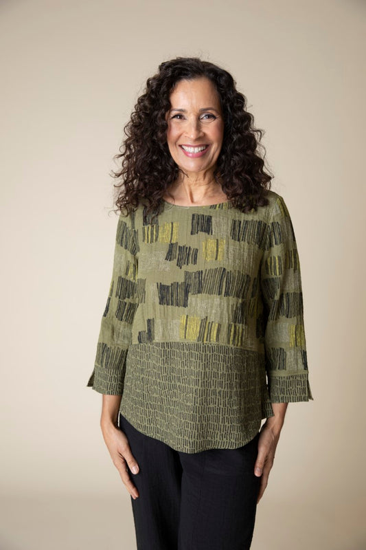 Fine Lines Side Button Tunic in Olive by Habitat Clothing