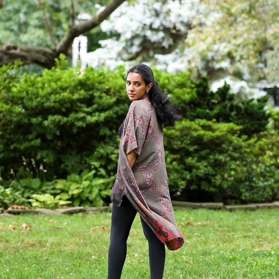Paris Pink Floral Lounge Kimono/Robe Beach Coverup by Ichcha - Maine Yarn & Fiber Supply
