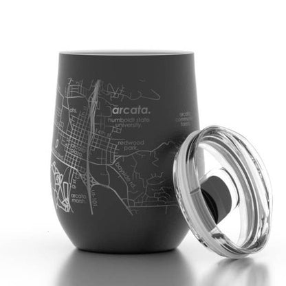 Bangor, ME Map - 12 oz Insulated Wine Tumbler in Sunrise Yellow by Well Told