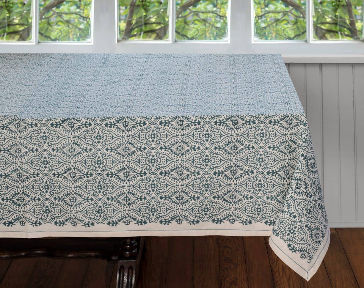 MOTIFS FOG Hand Block Printed Cotton Tablecloth from Sustainable Threads