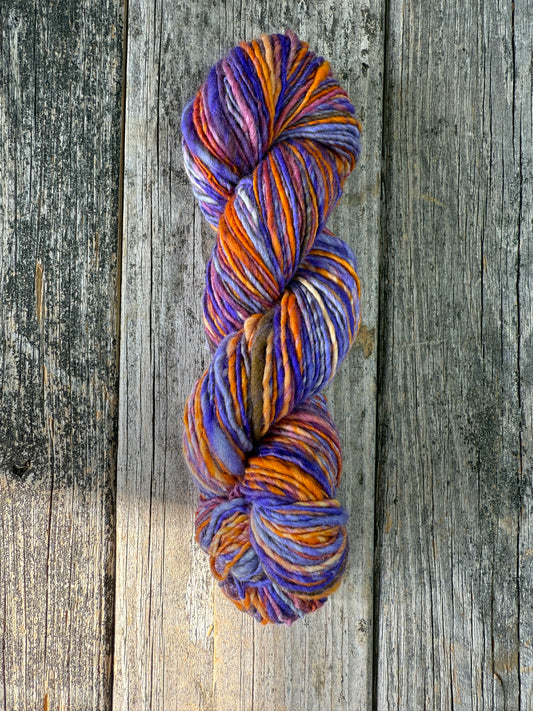 Hand Dyed and Spun Polworth 3.8oz “Punk Tiger”