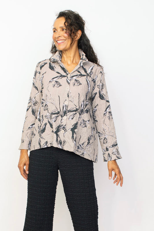 Puckerweave Floral Retro Jacket in Taupe by Habitat Clothing