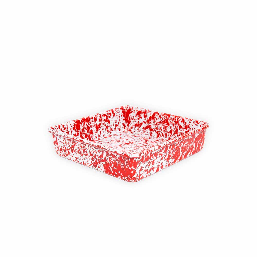 Red Splatter Square Brownie Pan Enamelware by Crow Canyon Home - Maine Yarn & Fiber Supply