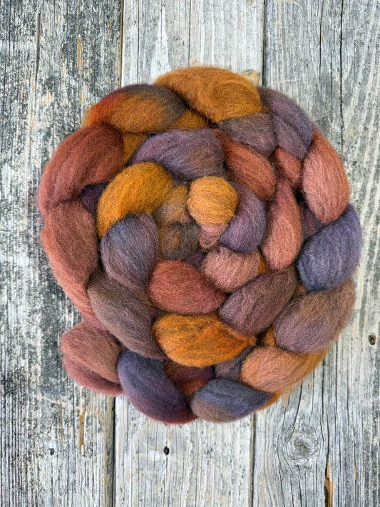Hand Dyed Shetland Top Braid 5.5oz  “Indian Summer”