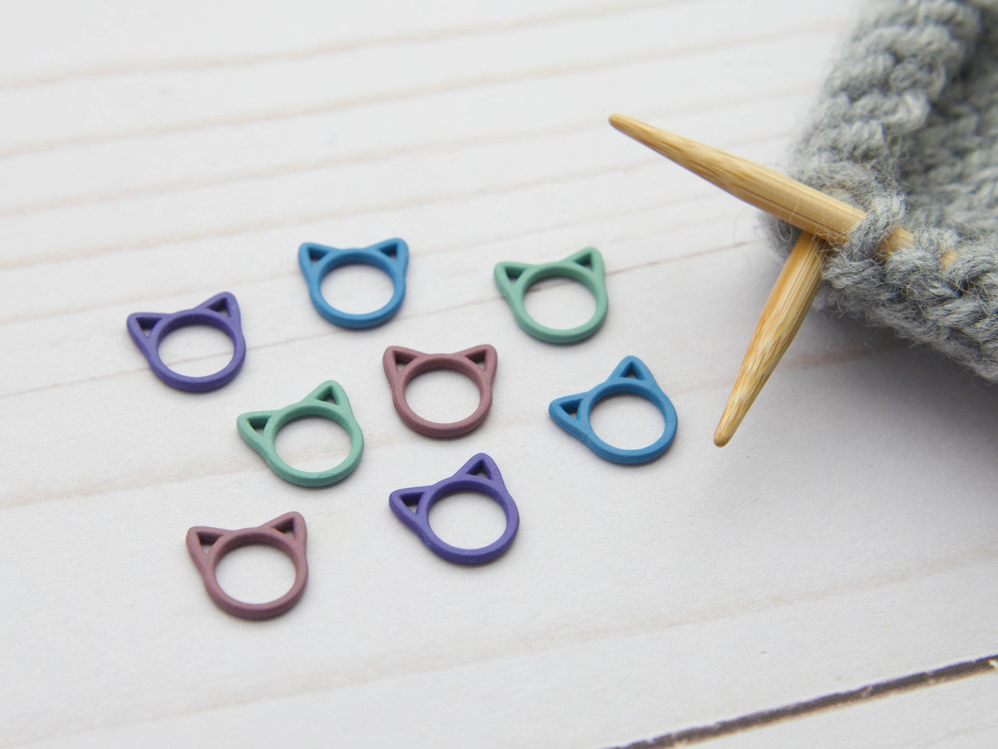 Colorful Cat Closed Ring Stitch Markers from Fox & Pine Stitches