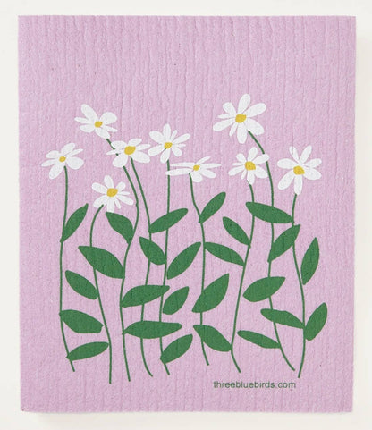 Daisies on Rose - Swedish Dishcloths by Three Blue Birds