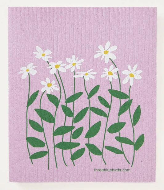 Daisies on Rose - Swedish Dishcloths by Three Blue Birds