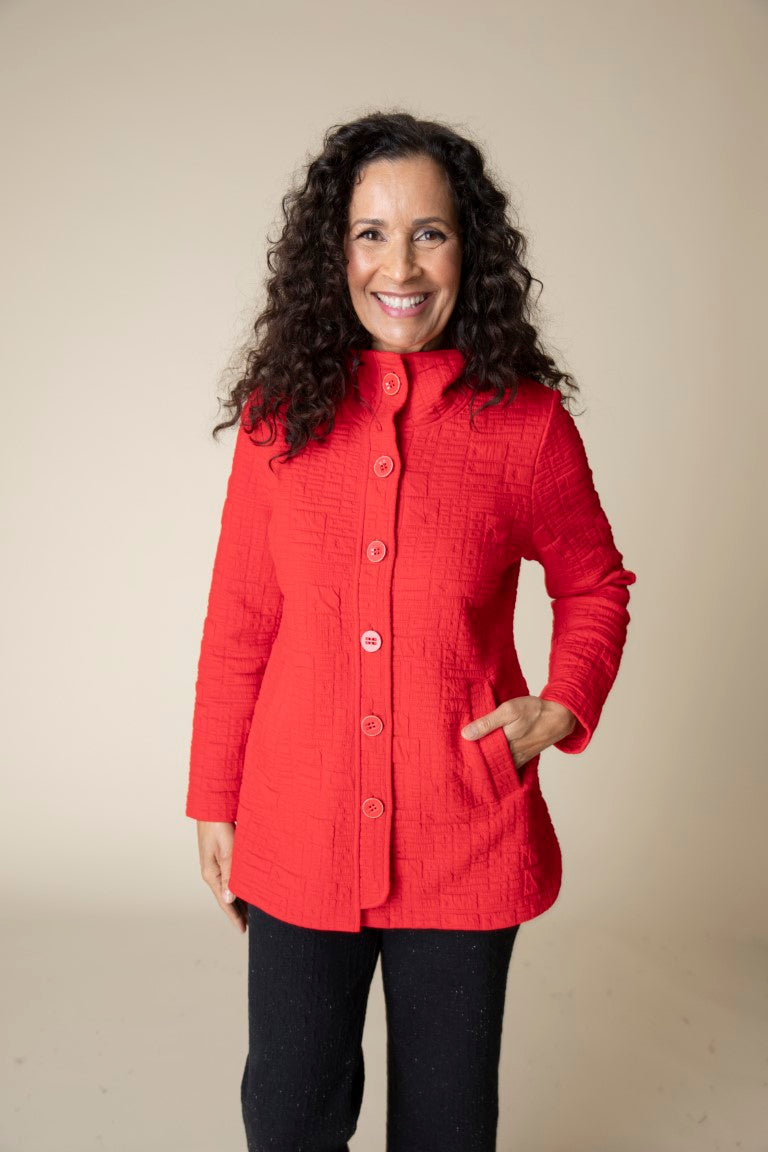 Box Quilt Shirttail Jacket in Apple by Habitat Clothing