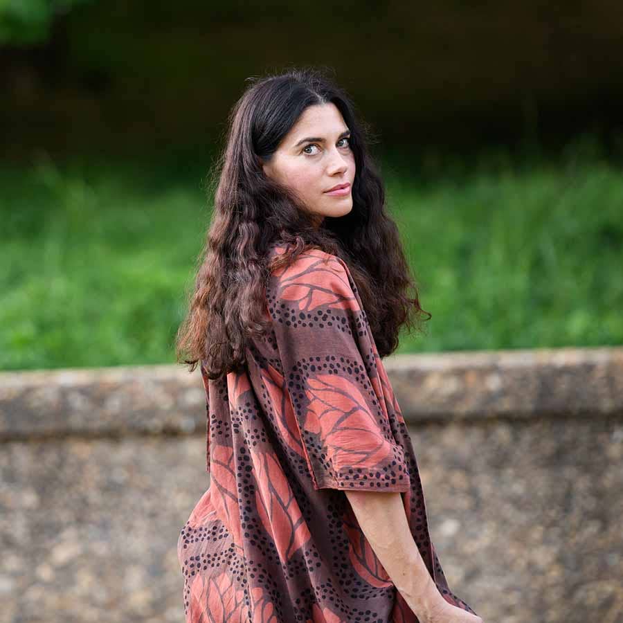 Mia Purple Leaf Print Lounge Kimono/Robe Beach Coverup by Ichcha - Maine Yarn & Fiber Supply