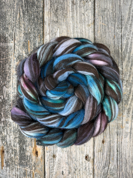 Hand Dyed by Bristol Ivy Corriedale Humbug Top Braid ~6oz