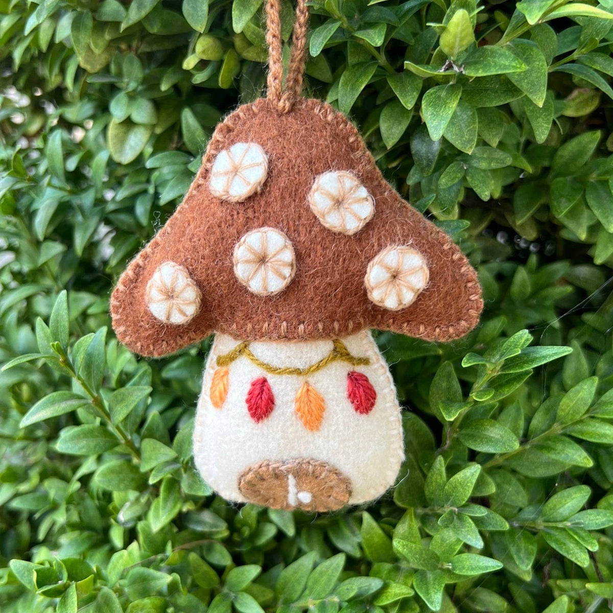 Mushroom House Embroidered Felt Wool Ornament by Ornaments 4 Orphans