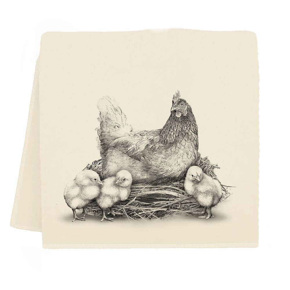 Hen with Chicks Spring Tea Towel from Eric and Christopher - Maine Yarn & Fiber Supply