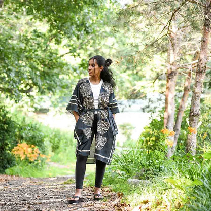 Jungle Black Lounge Kimono/Robe Beach Coverup by Ichcha - Maine Yarn & Fiber Supply