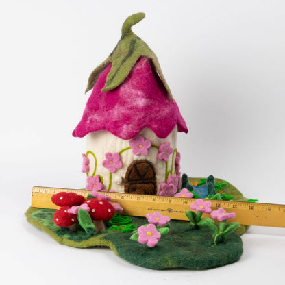 Felt Pink Fairy Cottage Playset For Finger Puppets by The Winding Road