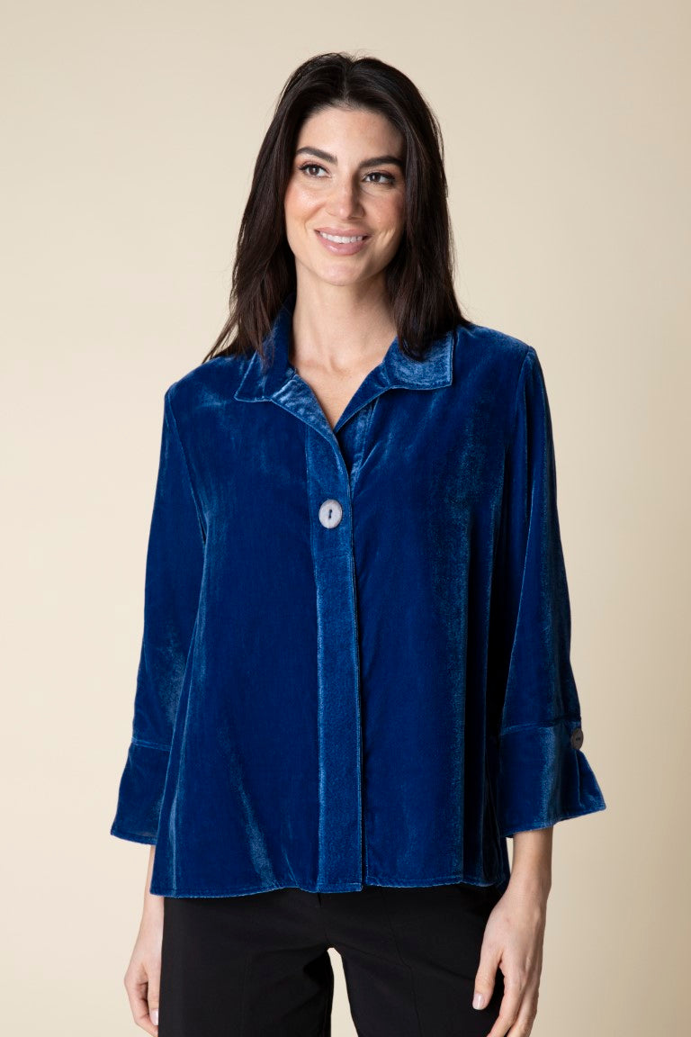 Velvet Hidden Placket Swing Shirt in True Blue by Habitat Clothing