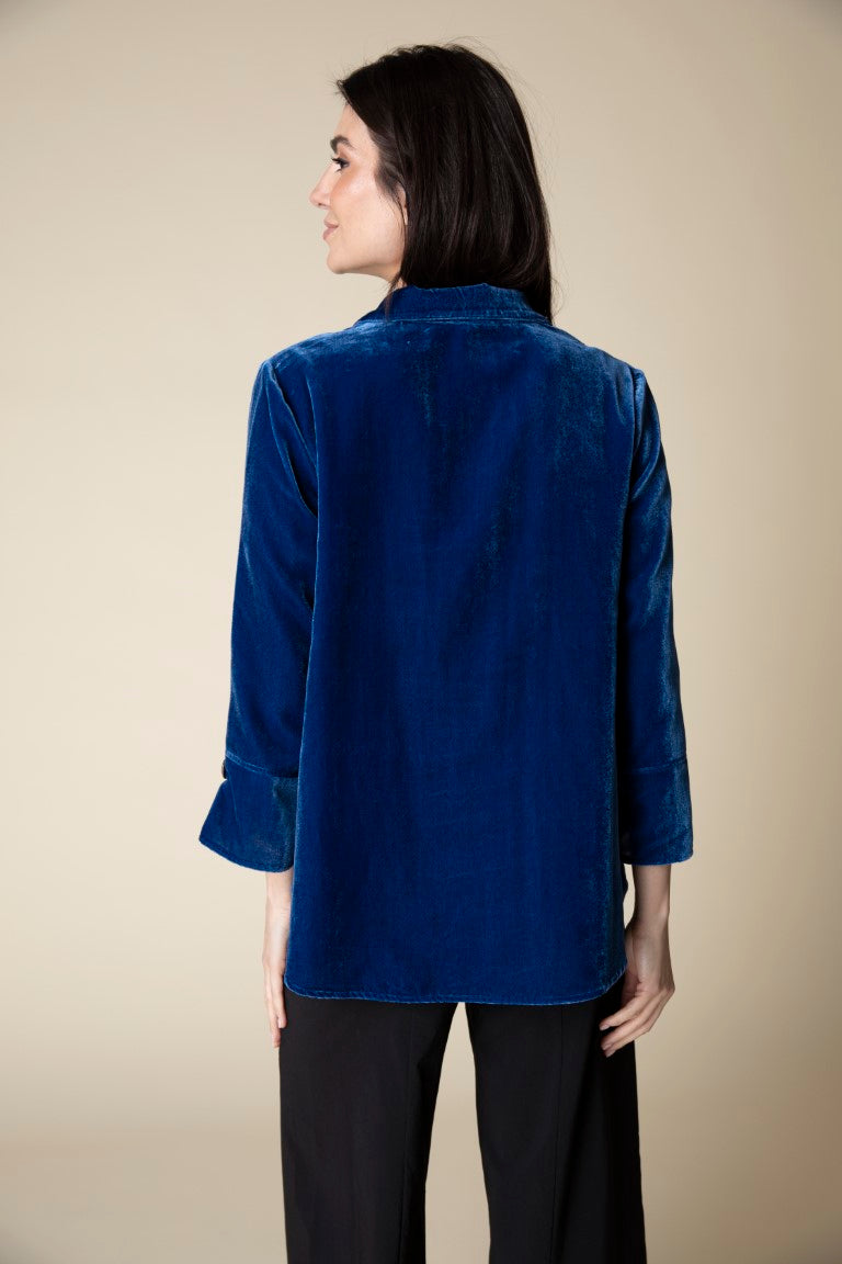 Velvet Hidden Placket Swing Shirt in True Blue by Habitat Clothing