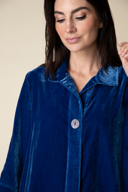 Velvet Hidden Placket Swing Shirt in True Blue by Habitat Clothing