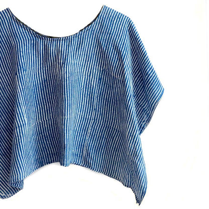 Classic Blue Stripes Cotton Silk Croptop by Ichcha