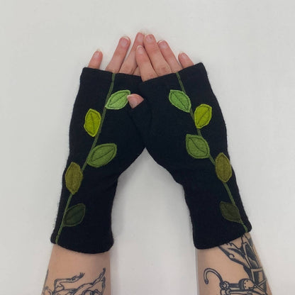 Leaves on Orange - Fingerless Cashmere Gloves from Sardine Clothing Co.