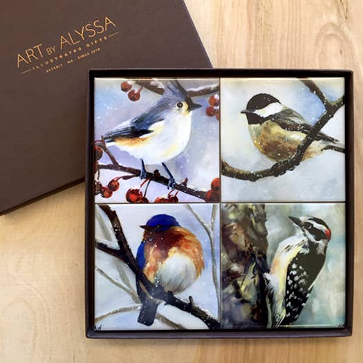 Winter Birds 9 Blue Coaster Set by Art by Alyssa
