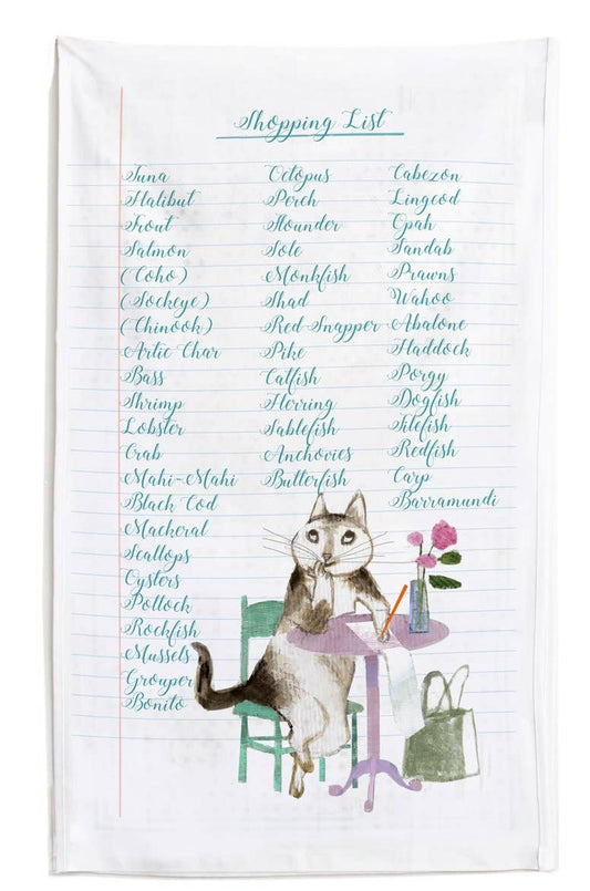 Fish Shopping List Tea Towel by Artiphany