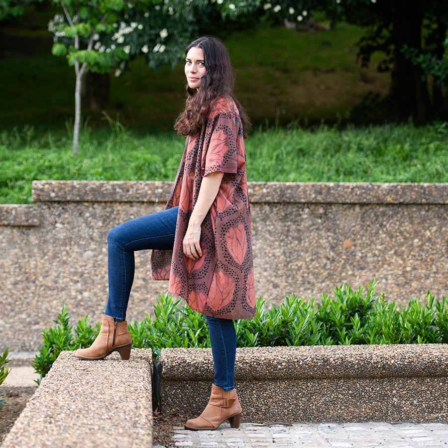 Mia Purple Leaf Print Lounge Kimono/Robe Beach Coverup by Ichcha - Maine Yarn & Fiber Supply
