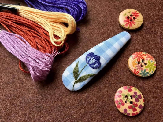 Tulip on Gingham Embroidered Hair Barrette from Quince Fables