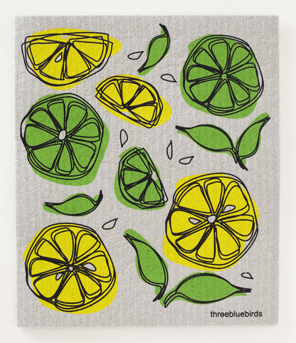 Lemon Lime on Grey Swedish Dishcloth