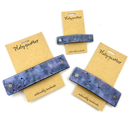 Blue Hydrangea Flowers Embossed Leather Hair Barrette by PlatypusMax