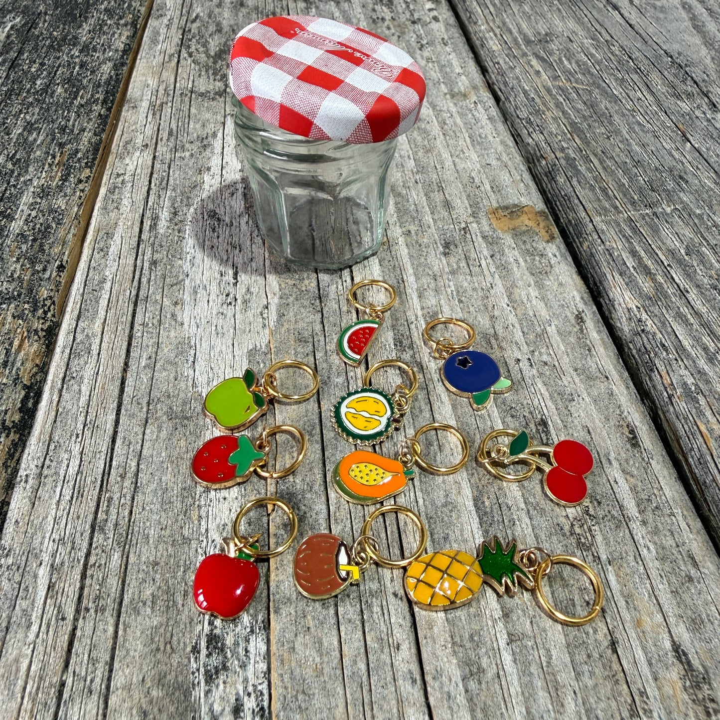 Enamel Fruit Stitch Marker Jam Jar Set - Maine Yarn & Fiber Supply