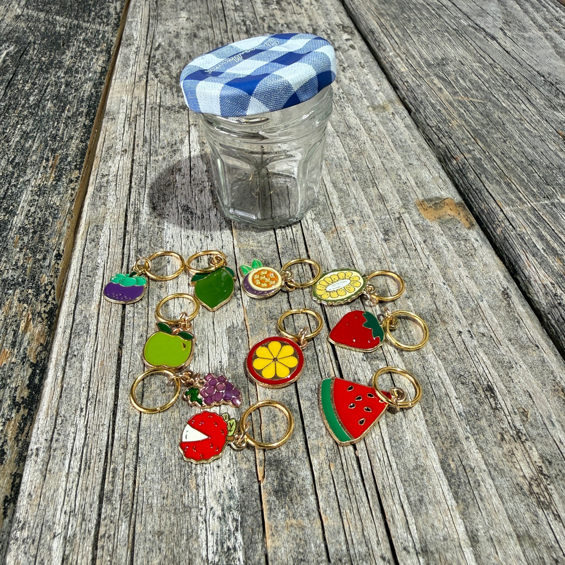 Enamel Fruit Stitch Marker Jam Jar Set - Maine Yarn & Fiber Supply