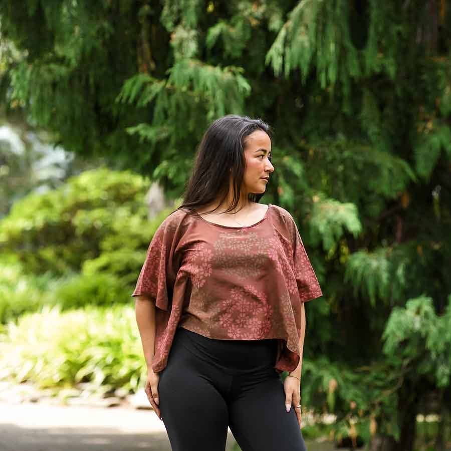 Autumn Breeze Block Printed Cotton Silk Croptop by Ichcha - Maine Yarn & Fiber Supply