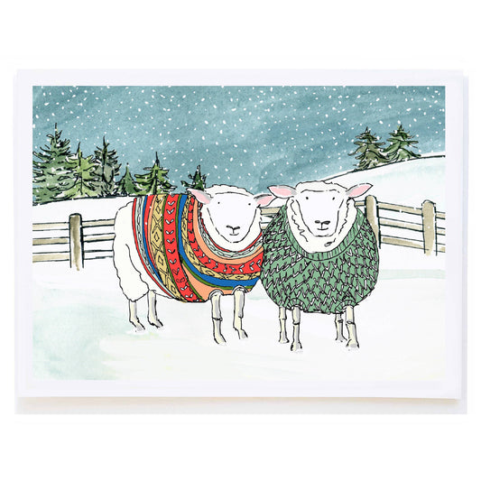 Sheep in Sweaters - Single Greeting Card by Molly O