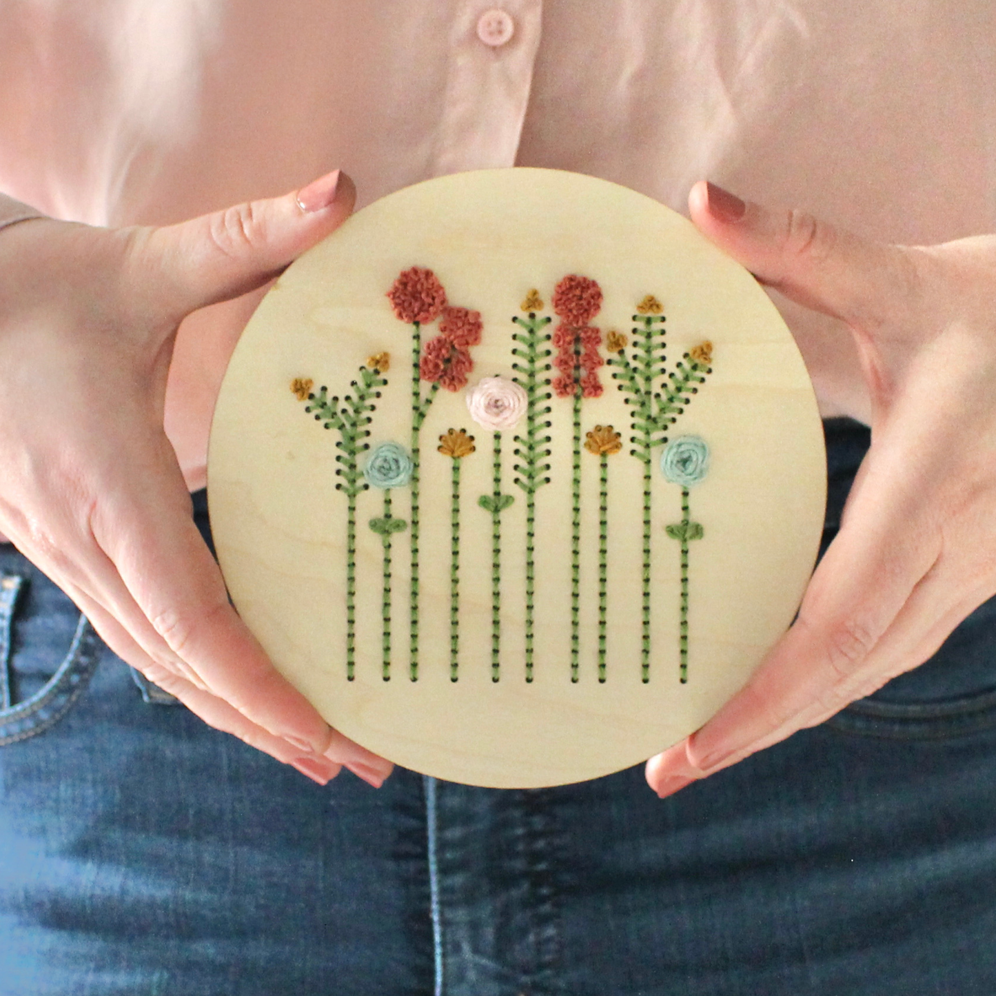 Floral Garden - DIY Wood Embroidery Kit by The HNB House - Maine Yarn & Fiber Supply