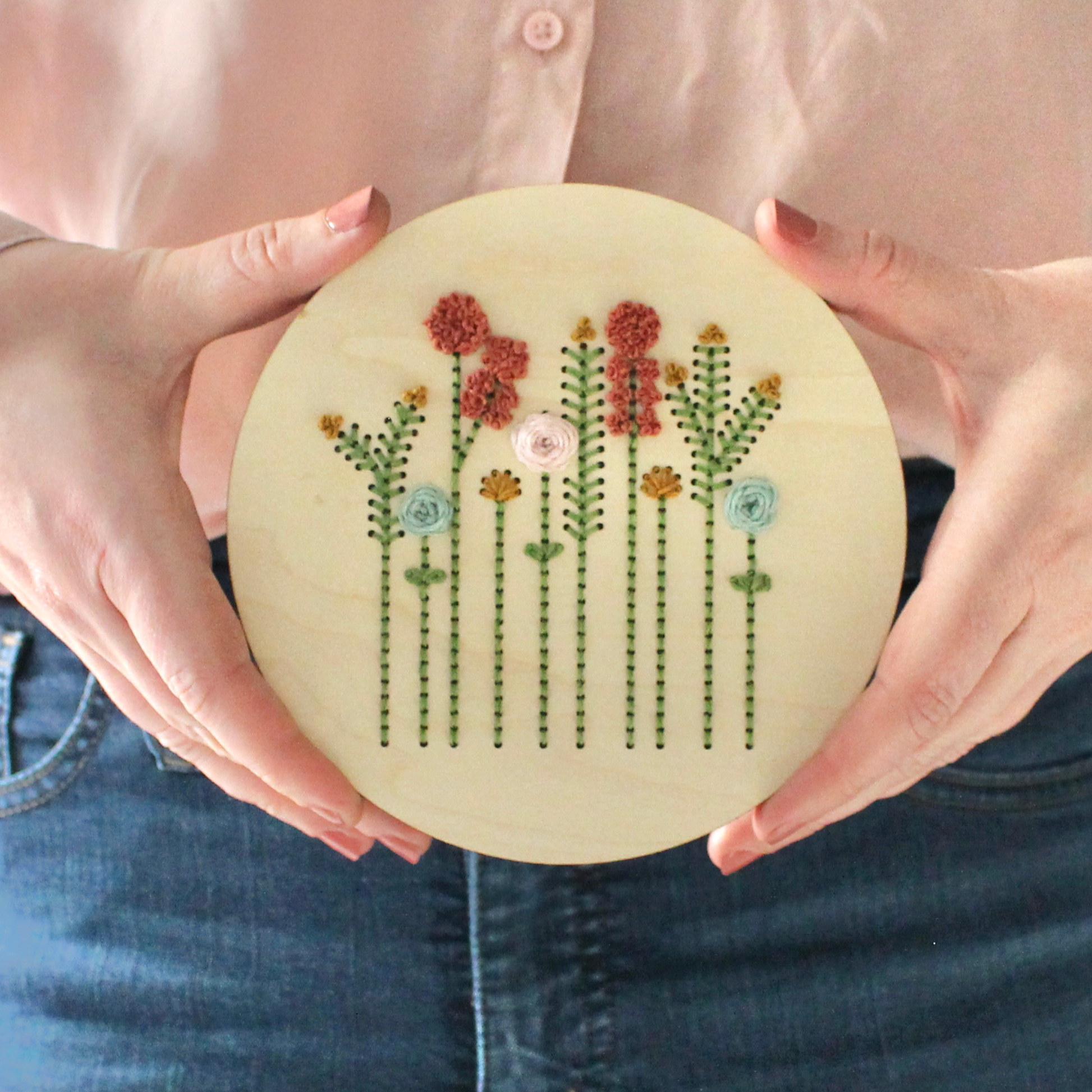 Floral Garden - DIY Wood Embroidery Kit by The HNB House - Maine Yarn & Fiber Supply