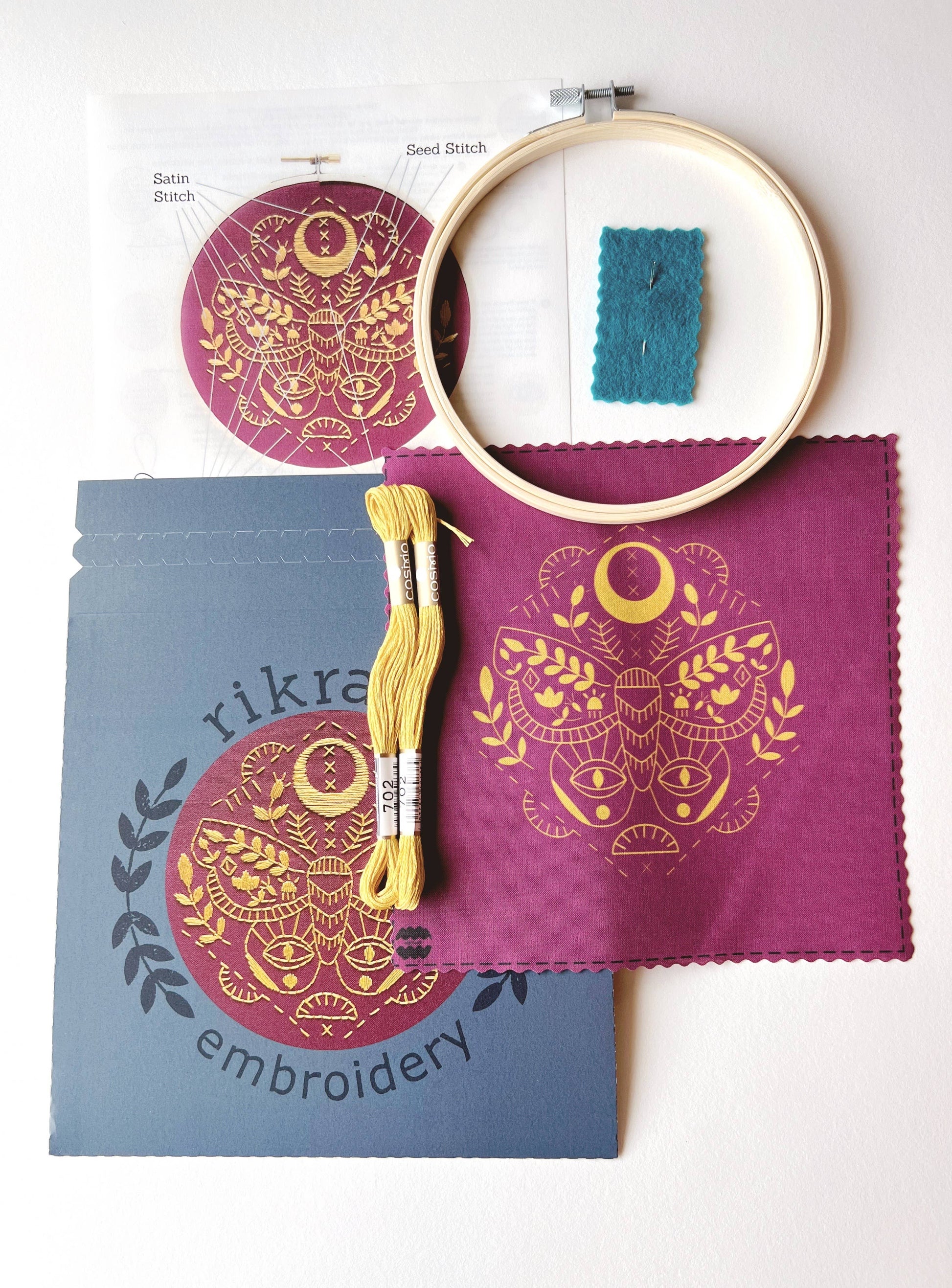 Rikrack - Mythic Moth Embroidery Kit - Maine Yarn & Fiber Supply