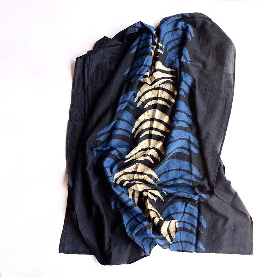 Crescent Blue Moon Block Print Scarf by Ichcha - Maine Yarn & Fiber Supply