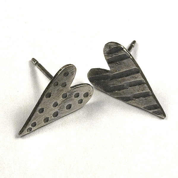Lines and Dots Hearts Sterling Silver Post Earrings by Sprig & Sparrow Jewelry